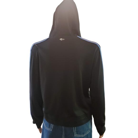 Adidas Size M Athletic Track Full Zip Jacket Black Blue Striped Logo Clima 365 - Picture 4 of 8